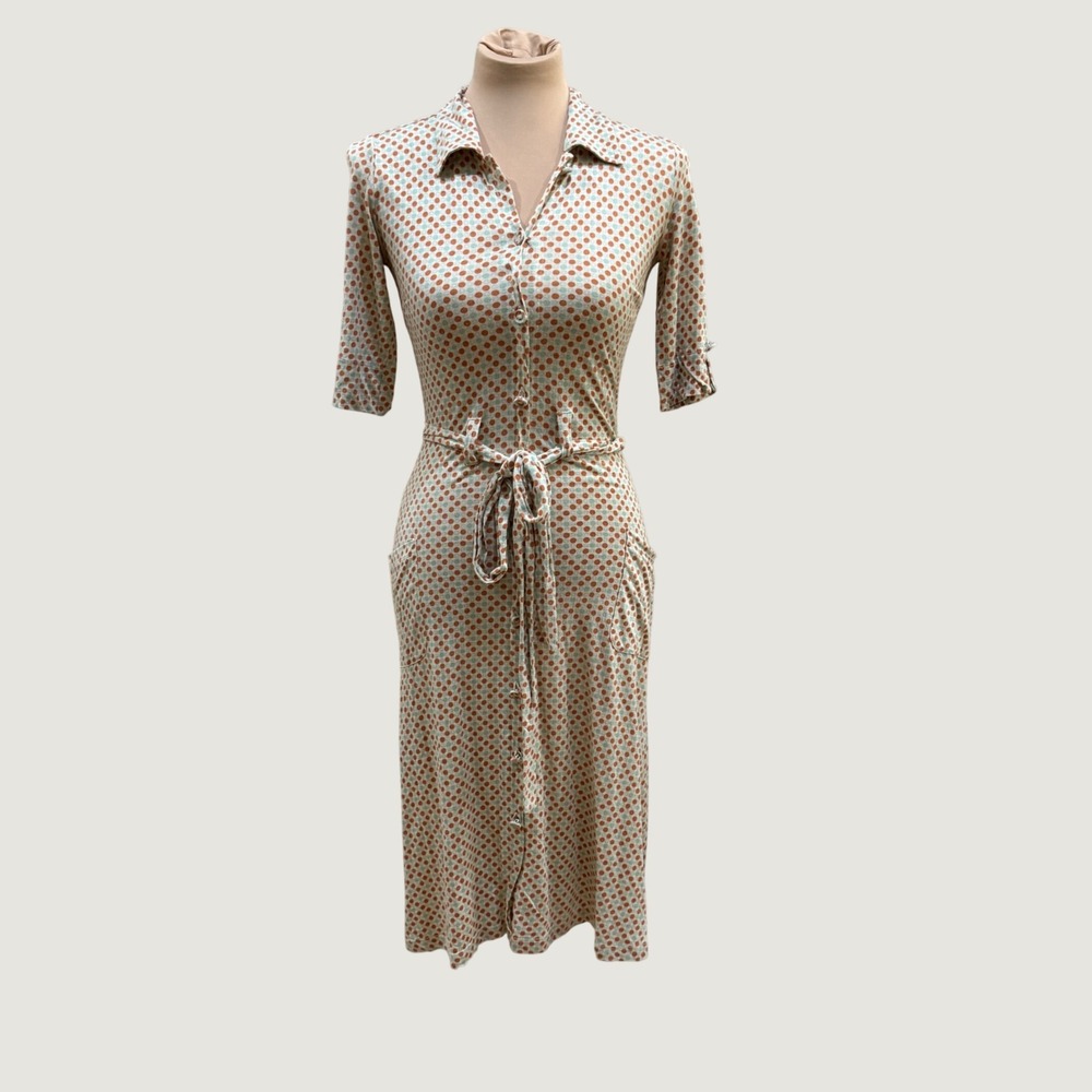 Yellowfield 8 JW Polka Dot Shirt Dress Rust Cream Mint 60's Housewife Style Sz S